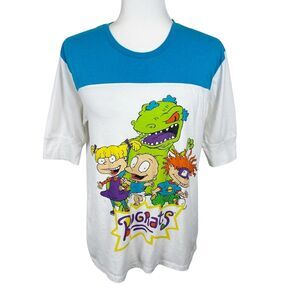 Nickelodeon Rewind Shirt Women Extra Large Blue White Rugrats Short Sleeve Tee